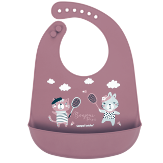 Canpol babies silikonový bryndák s kapsou BONJOUR PARIS růžový