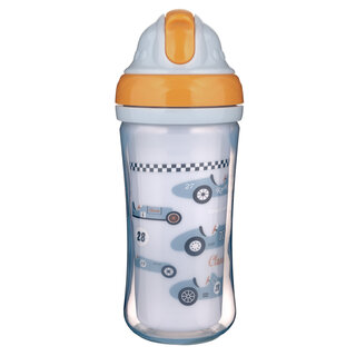 Canpol babies Športová fľaša so silikónovou slamkou s otočným vrchnákom 260 ml Autá