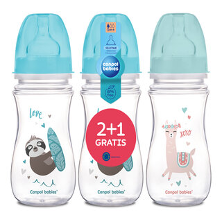 Canpol babies zestaw butelek szerokich EasyStart Exotic ANIMALS 240 ml  2+1 gratis