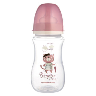 Canpol babies Lahev širokohrdlá antikoliková BONJOUR PARIS 240 ml růžová