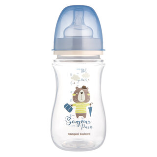 Canpol babies Lahev širokohrdlá antikoliková BONJOUR PARIS 240 ml modrá
