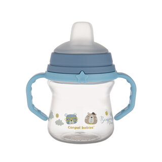 Canpol babies Hrnček so silikónovým náustkom FirstCup BONJOUR PARIS 150ml modrý