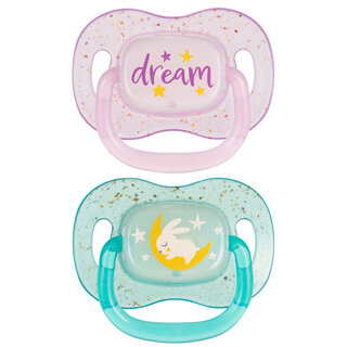 CCanpol babies Dudlík svítící silikonový symetrický NIGHTGLOW 0-6m 2ks holka